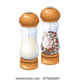 Salt and pepper grinder, spice shaker, black pepper mill vector illustration.