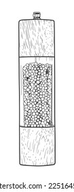 Molino de sal y pimienta. Ilustración de línea de vector