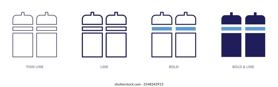 Salt and pepper icon in 4 different styles. Thin Line, Line, Bold, and Bold Line. Duotone style. Editable stroke.