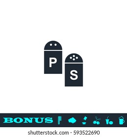 Salt and pepper icon flat. Black pictogram on white background. Vector illustration symbol and bonus button