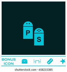 Salt and pepper icon flat. Blue pictogram on dark background. Vector illustration symbol and bonus icons