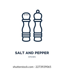 salt and pepper icon from kitchen collection. Thin linear salt and pepper, pepper, cooking outline icon isolated on white background. Line vector salt and pepper sign, symbol for web and mobile