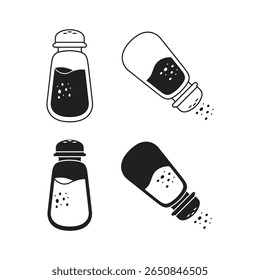 Salt And Pepper Icon Set Vetor Design (Design De Vetor De Conjunto De Ícones De Sal E Pimenta).