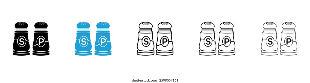 Salt pepper icons vector illustrations in black and blue colors for web and ui designs