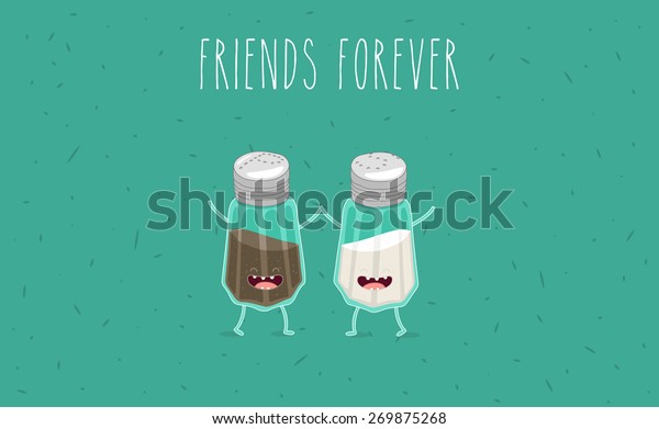 Salt and pepper illustration. Vector
cartoon. Friends forever. Comic characters. You can use in the
menu, in the shop, in the bar, the card or
stickers.