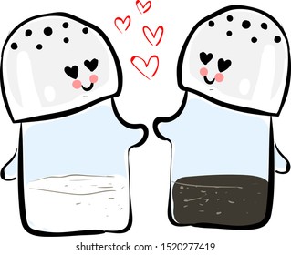 Salt and pepper, illustration, vector on white background.