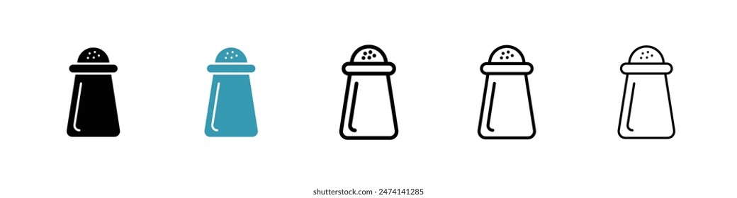 Conjunto de iconos de la línea de pimienta. Icono del Vector de las botellas de cocción del coctelero para los diseños de UI.