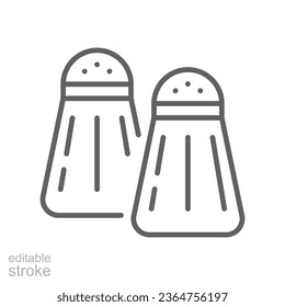 Salt pepper line icon. Thin line black salt and pepper shaker seasoning kitchen concept Symbol, logo for food apps and websites. Editable stroke vector illustration design on white background. EPS 10