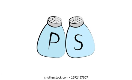 Salt and pepper. Pair of transparent glass shaker with metal cap. Vector illustration cartoon flat icon isolated on white