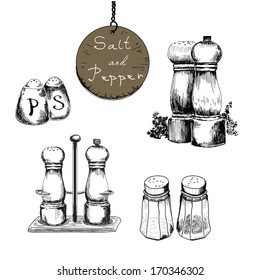 Salt And Pepper. Set Of Vector Hand Drawn Illustrations