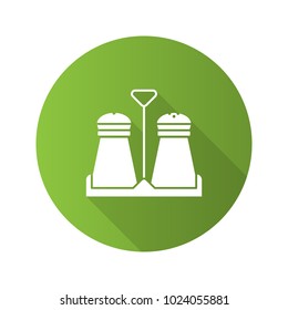 Salt or pepper shaker flat design long shadow glyph icon. Spice. Vector silhouette illustration