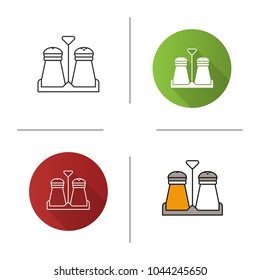 Salt or pepper shaker icon. Flat design, linear and color styles. Spice. Isolated vector illustrations