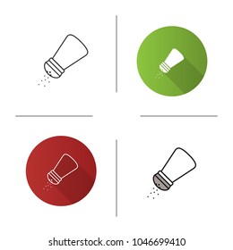 Salt or pepper shaker icon. Flat design, linear and color styles. Spice. Isolated vector illustrations