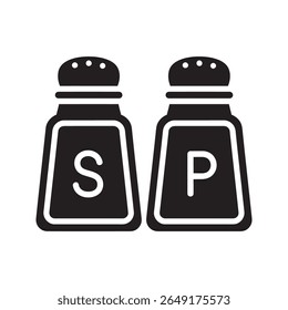 Sal e pimenta ícone shaker um conjunto combinado para distribuir condimentos na mesa de jantar um grampo para temperar alimentos em qualquer restaurante vetor ícone glifo sólido
