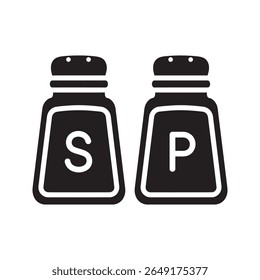 Salt and pepper shaker icon set for seasoning food a common dining table accessory and kitchen condiment dispenser for spice and flavor vector solid glyph icon