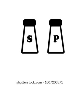 Salt and Pepper Shaker. Monochrome vector illustration isolated on white background. For icons, logos, cafe menus.