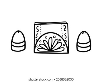 salt, pepper shaker, napkin holder. Vector Illustration for printing, backgrounds, covers, packaging, greeting cards, posters, stickers, textile, seasonal design. Isolated on white background.