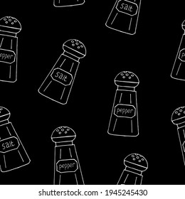 salt and pepper shaker seamless pattern. wallpaper, textiles. hand drawn doodle style. vector, minimalism, monochrome, sketch. kitchen food spices cafe