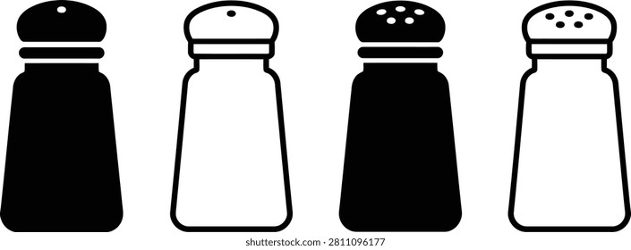 Salt and Pepper Shaker Silhouette and Outline Vector Icon Set