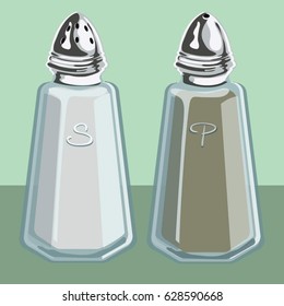 Salt and pepper shaker, vector flat graphic design.