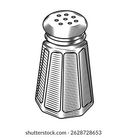 Ilustración vectorial de coctelera de sal o pimienta en estilo sketch. Dibujado a mano rayado arte de línea sobre fondo aislado. Cubertería para especias y condimentos.