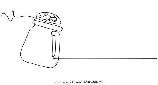 Salt and Pepper Shakers continuous one line drawing minimalism design, A continuous line drawing of a salt shaker with holes on top on a white background surface, Salt or paper shaker one line