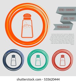 Salt or pepper shakers, Cooking spices icon on the red, blue, green, orange buttons for your website and design with space text. Vector illustration