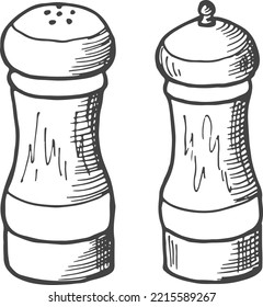 Salt and pepper shakers engravings. Cooking equipment icon