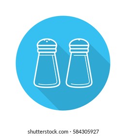 Salt and pepper shakers. Flat linear long shadow icon. Vector line symbol