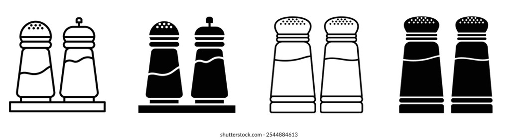 Colección de icono de salero y pimentero en estilo de Vector sólido y relleno en blanco y negro.