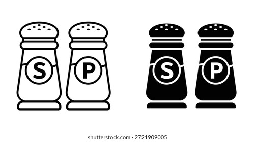 Icono de salero y pimentero. Línea con trazo editable y plano para el Web