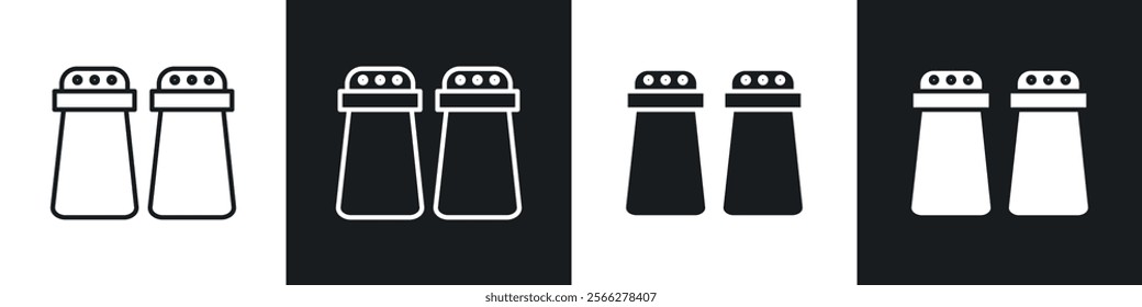 Salt and pepper shakers icons collection in black filled and line style.