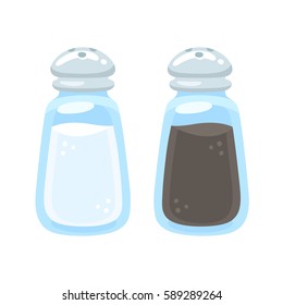 Salt and pepper shakers illustration in cartoon style. Isolated vector kitchen and cooking icons.