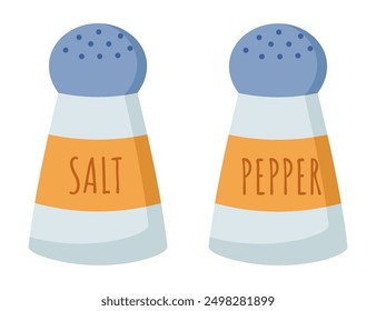 Ilustración de saleros y pimenteros, condimentos de cocina, ingredientes para cocinar, especias de alimentos, salero, recipiente de cocina, Ilustración vectorial