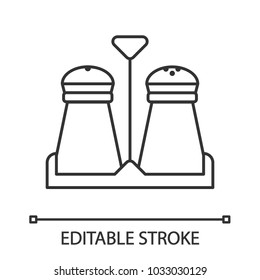 Salt and pepper shakers linear icon. Thin line illustration. Spice. Contour symbol. Vector isolated drawing. Editable stroke
