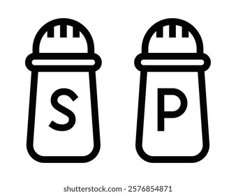 Salt and pepper shakers in an outlined vector style. Editable stroke.