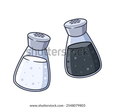 Salt and pepper shakers pair of containers with seasoning for cooking isolated on white background