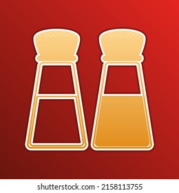 Salt and pepper sign. Golden gradient Icon with contours on redish Background. Illustration.