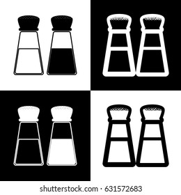 Salt and pepper sign. Vector. Black and white icons and line icon on chess board.