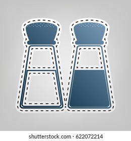 Salt and pepper sign. Vector. Blue icon with outline for cutting out at gray background.