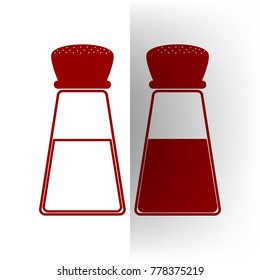 Salt and pepper sign. Vector. Bordo icon on white bending paper background.