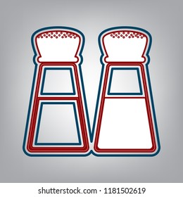 Salt and pepper sign. Vector. Dark red, transparent and midnight green stroke of white icon at grayish background.