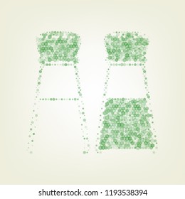 Salt and pepper sign. Vector. Green hexagon rastered icon and noised opacity and size at light green background with central light.