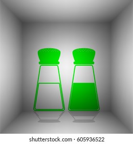 Salt and pepper sign. Vector. Green icon with shadow in the room.