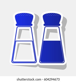 Salt and pepper sign. Vector. New year bluish icon with outside stroke and gray shadow on light gray background.