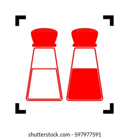 Salt and pepper sign. Vector. Red icon inside black focus corners on white background. Isolated.