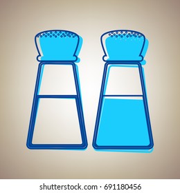Salt and pepper sign. Vector. Sky blue icon with defected blue contour on beige background.
