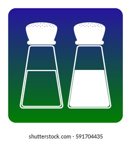 Salt and pepper sign. Vector. White icon at green-blue gradient square with rounded corners on white background. Isolated.