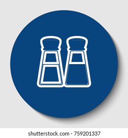 Salt and pepper sign. Vector. White contour icon in dark cerulean circle at white background. Isolated.