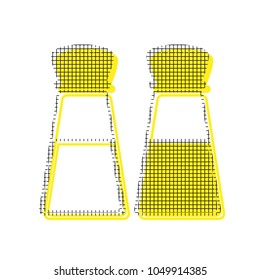Salt and pepper sign. Vector. Yellow icon with square pattern duplicate at white background. Isolated.